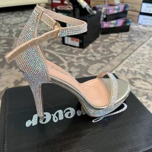 silver high heel shoes